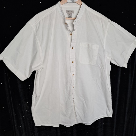 Windridge XL White Short Sleeve‎ Band Collar Casual Shirt Mens - Picture 2 of 7